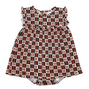 GUC Ade + Ayo Organic Cotton Tukula Ruffle Onesie Dress in Brown 12-18M